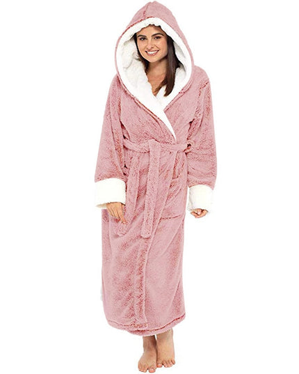 Bathrobe Long Sleeved Bathrobe Hooded Plush Robe Women Shawl  long