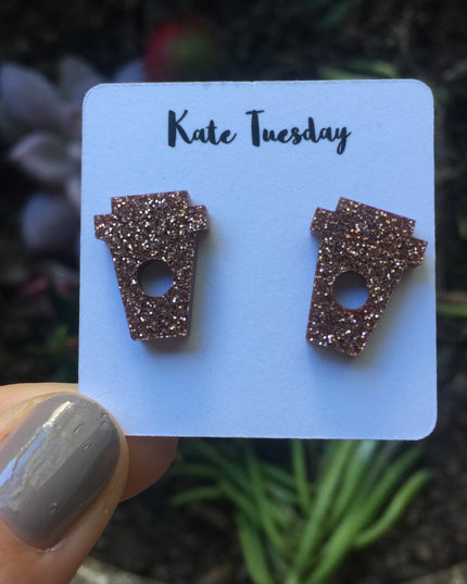 Rose Gold Coffee Cup Stud Acrylic Earrings