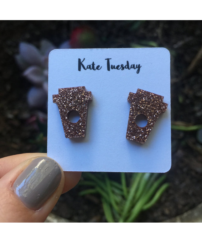 Rose Gold Coffee Cup Stud Acrylic Earrings