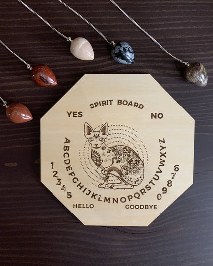 Wood Mystic Cat Pendulum Spirit Board