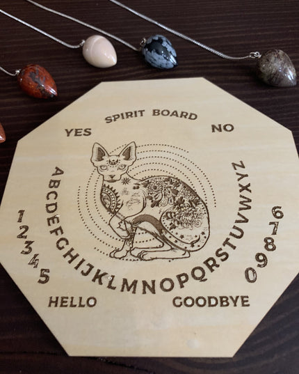 Wood Mystic Cat Pendulum Spirit Board