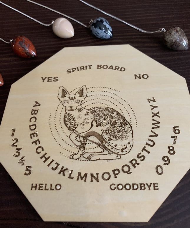 Wood Mystic Cat Pendulum Spirit Board