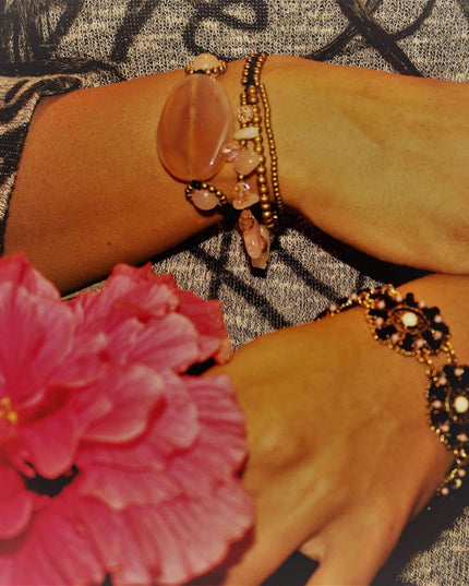 Peach Agate Slice & Rose Quartz Bracelet