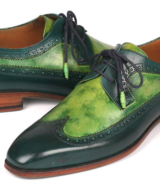 Paul Parkman Men's Green Dual Tone Wingtip Derby Shoes (ID#6931GRN)