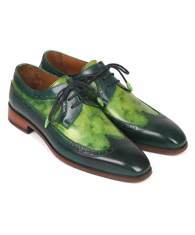 Paul Parkman Men's Green Dual Tone Wingtip Derby Shoes (ID#6931GRN)
