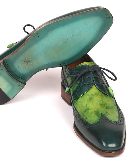 Paul Parkman Men's Green Dual Tone Wingtip Derby Shoes (ID#6931GRN)