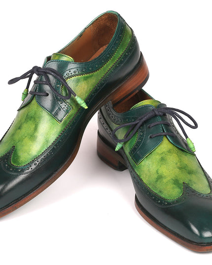 Paul Parkman Men's Green Dual Tone Wingtip Derby Shoes (ID#6931GRN)