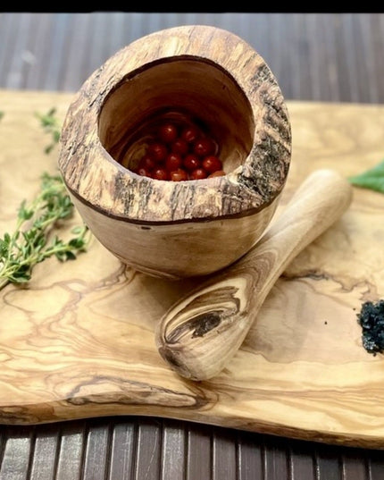 Olive Wood Rustic Mortar and Pestle