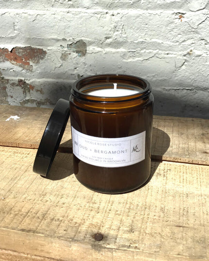 Oud + Bergamot Scented Soy Wax Candle