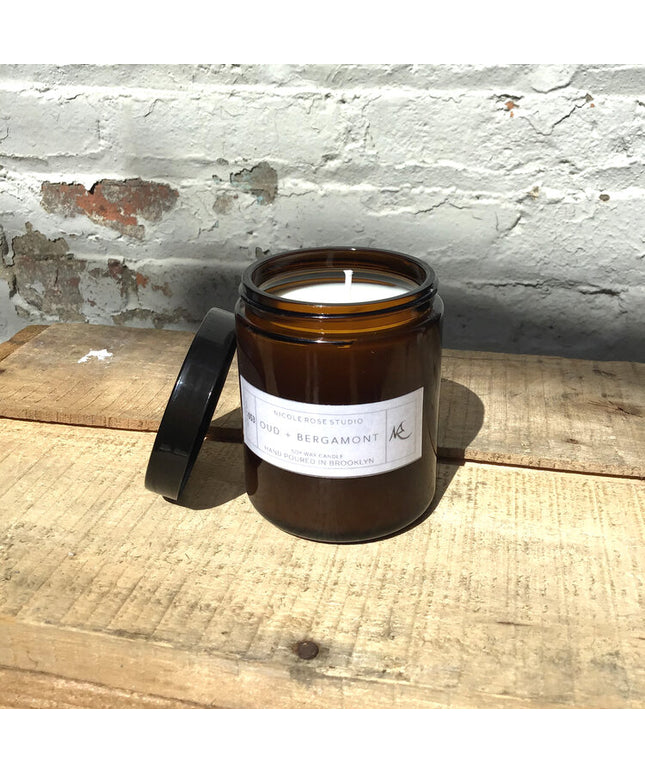 Oud + Bergamot Scented Soy Wax Candle
