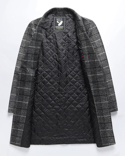 25 Edition – Men’s Wool-Blend Plaid Business Overcoat (Mid-Length)