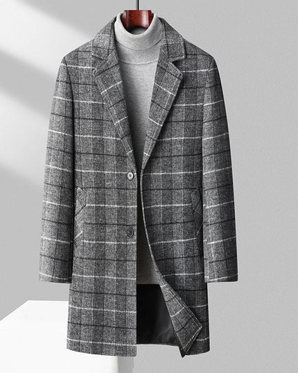 25 Edition – Men’s Wool-Blend Plaid Business Overcoat (Mid-Length)