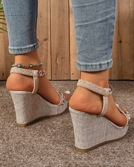 25 Edition – Rhinestone Hemp Wedge Sandals
