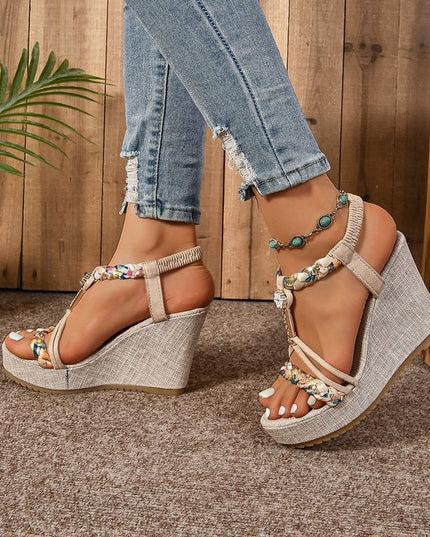 25 Edition – Rhinestone Hemp Wedge Sandals