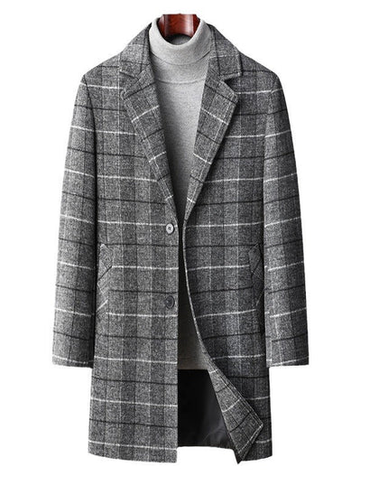 25 Edition – Men’s Wool-Blend Plaid Business Overcoat (Mid-Length)