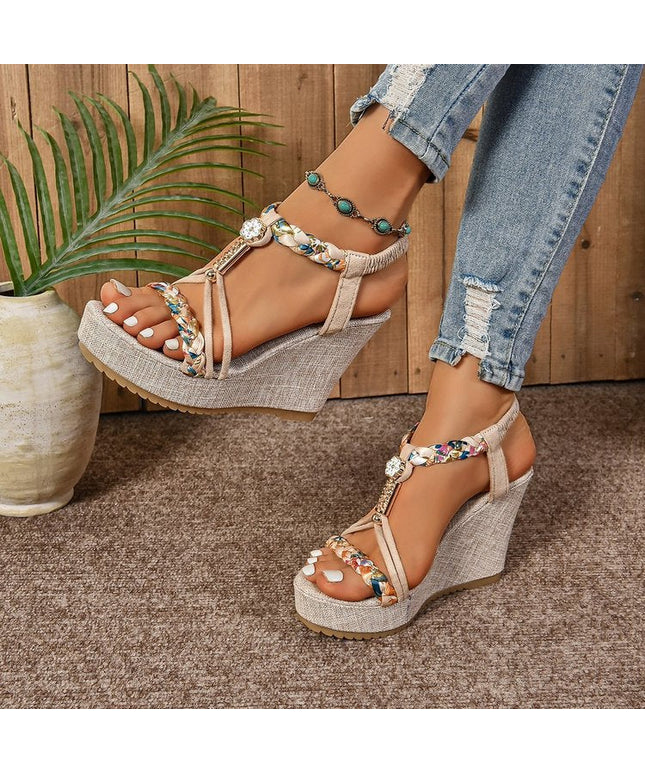25 Edition – Rhinestone Hemp Wedge Sandals