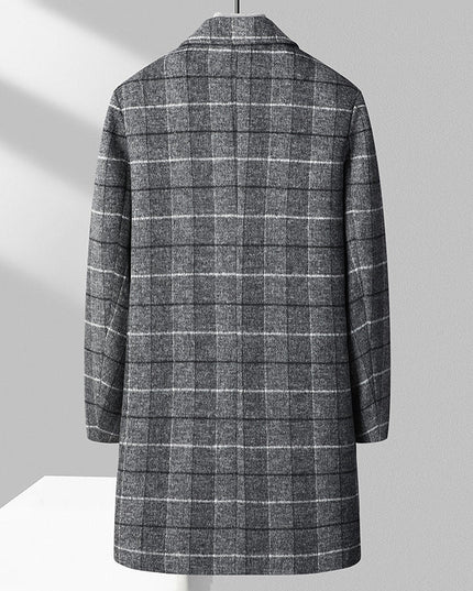 25 Edition – Men’s Wool-Blend Plaid Business Overcoat (Mid-Length)