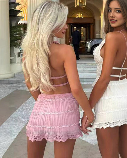 Women's Spring And Summer Backless Pleated Stripe Fabric Personalized