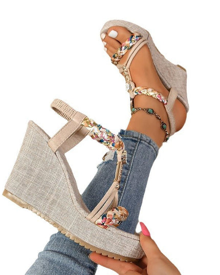 25 Edition – Rhinestone Hemp Wedge Sandals