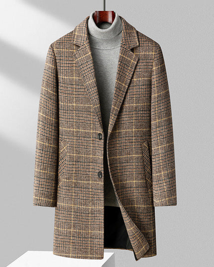 25 Edition – Men’s Wool-Blend Plaid Business Overcoat (Mid-Length)