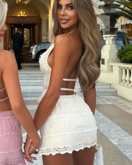 Women's Spring And Summer Backless Pleated Stripe Fabric Personalized