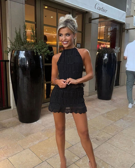 Women's Spring And Summer Backless Pleated Stripe Fabric Personalized