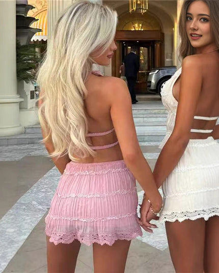 Women's Spring And Summer Backless Pleated Stripe Fabric Personalized