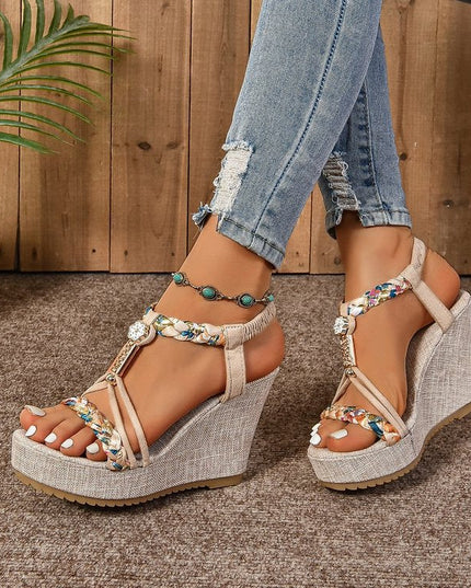 25 Edition – Rhinestone Hemp Wedge Sandals