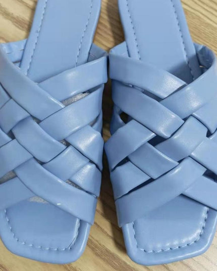 Casual Outdoor Women Slippers Leather Flat Beach Slides Summer