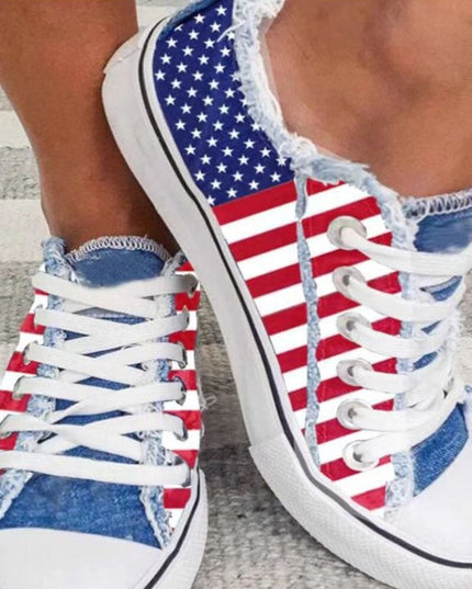 Blue Red Round Toe Casual Canvas Shoes Flat Sneakers Shoes