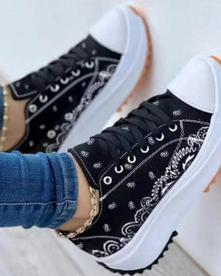 Fashion  Casual Sport Shoes Pattern Canvas Women Sneakers