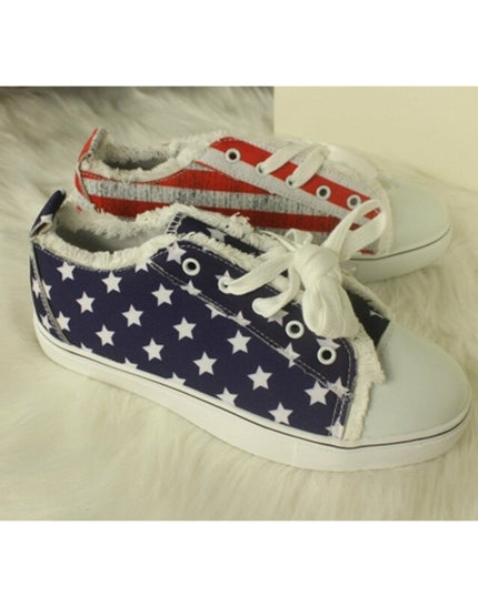 Blue Red Round Toe Casual Canvas Shoes Flat Sneakers Shoes
