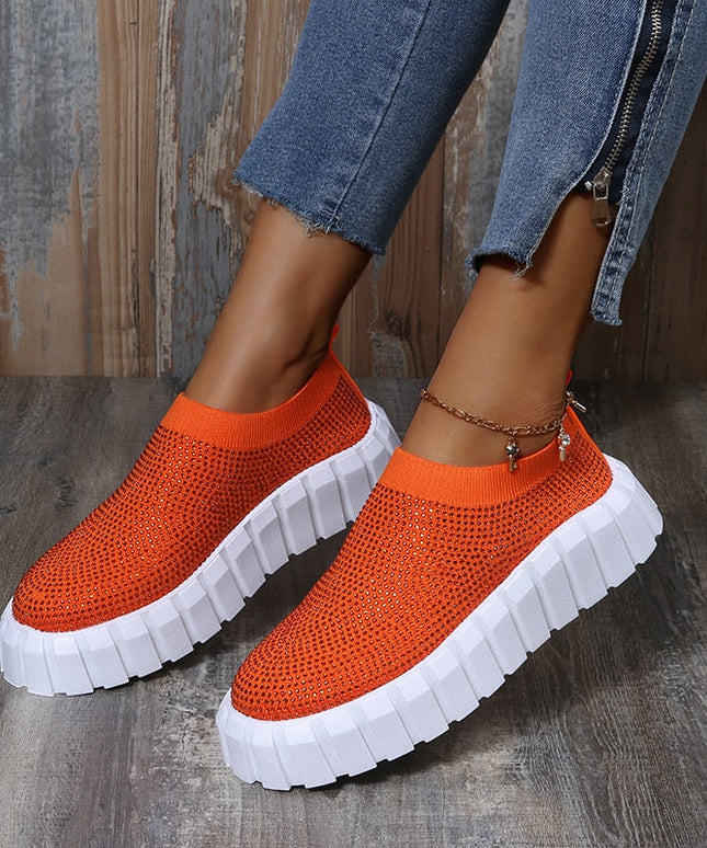 2022 Bling Bling Female Mesh Platform Vulcanized Shoes