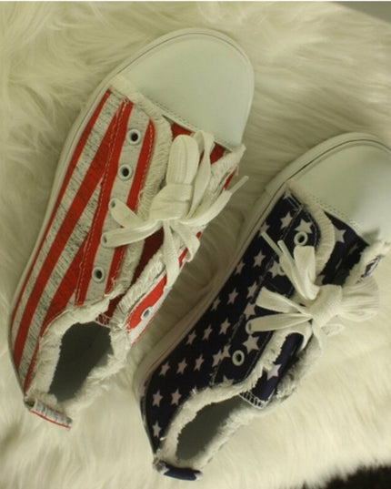 Blue Red Round Toe Casual Canvas Shoes Flat Sneakers Shoes