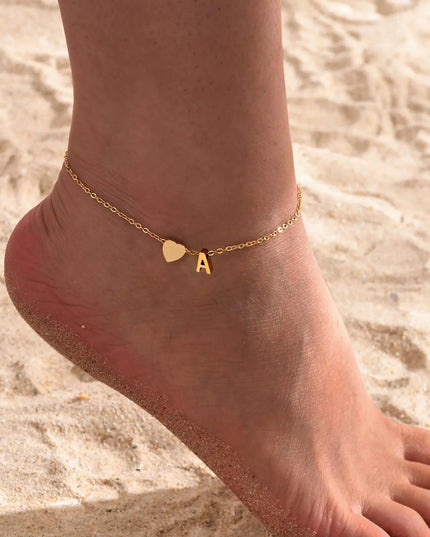 Women Heart Initial Stainless Steel Personalized Anklet Bracelets