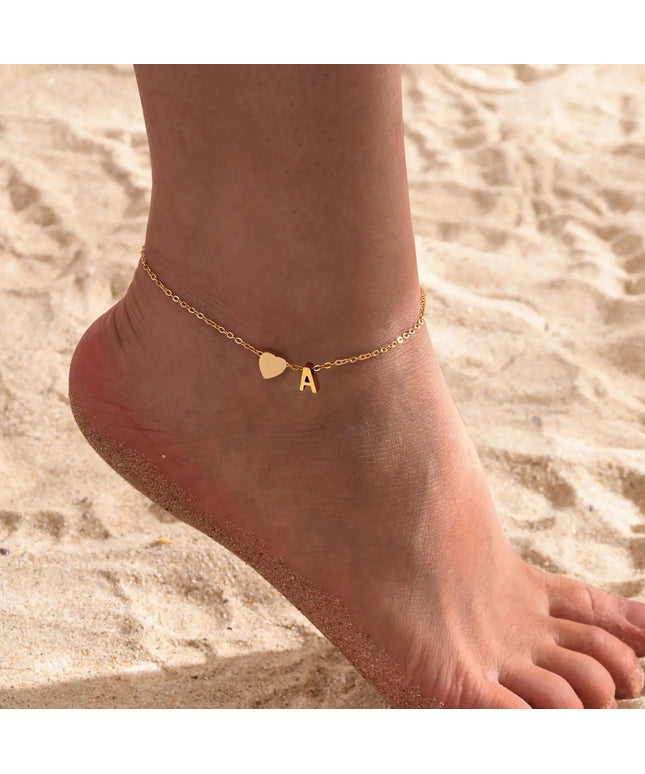 Women Heart Initial Stainless Steel Personalized Anklet Bracelets