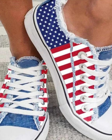 Blue Red Round Toe Casual Canvas Shoes Flat Sneakers Shoes