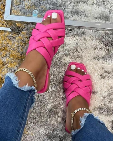 Casual Outdoor Women Slippers Leather Flat Beach Slides Summer