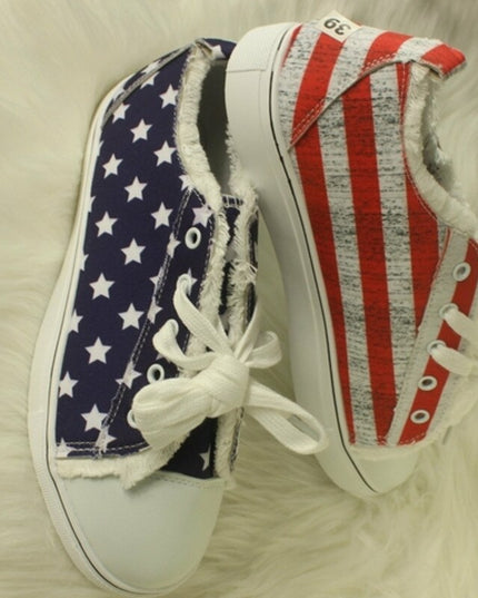 Blue Red Round Toe Casual Canvas Shoes Flat Sneakers Shoes