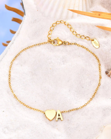 Women Heart Initial Stainless Steel Personalized Anklet Bracelets