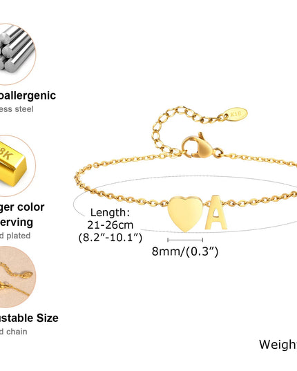 Women Heart Initial Stainless Steel Personalized Anklet Bracelets