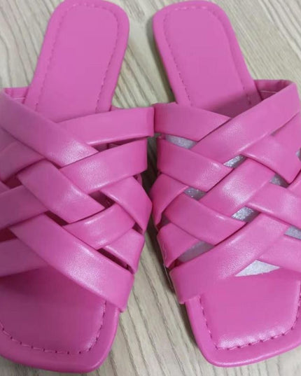 Casual Outdoor Women Slippers Leather Flat Beach Slides Summer