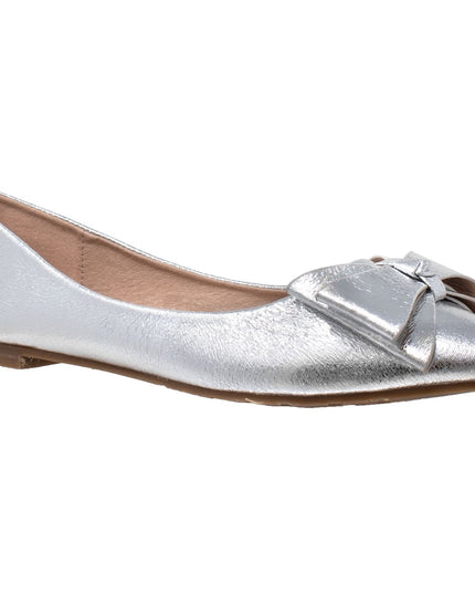 Metallic Bow Pointed Toe Ballet Flat