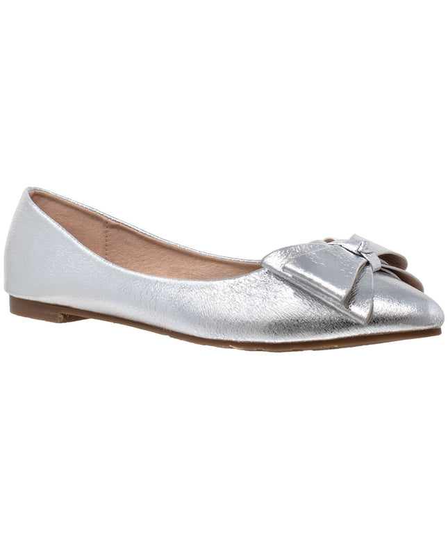 Metallic Bow Pointed Toe Ballet Flat
