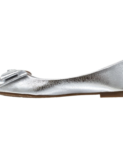 Metallic Bow Pointed Toe Ballet Flat
