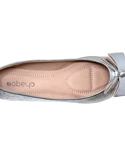 Metallic Bow Pointed Toe Ballet Flat