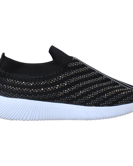 SOBEYO Women's Sneakers Running Shoes Rhinestone Strips Accent Black