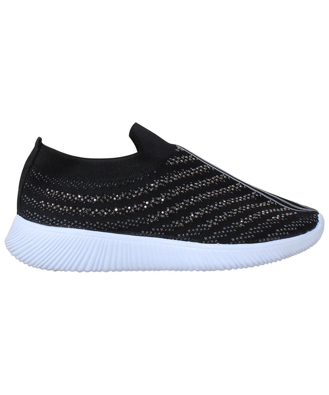 SOBEYO Women's Sneakers Running Shoes Rhinestone Strips Accent Black