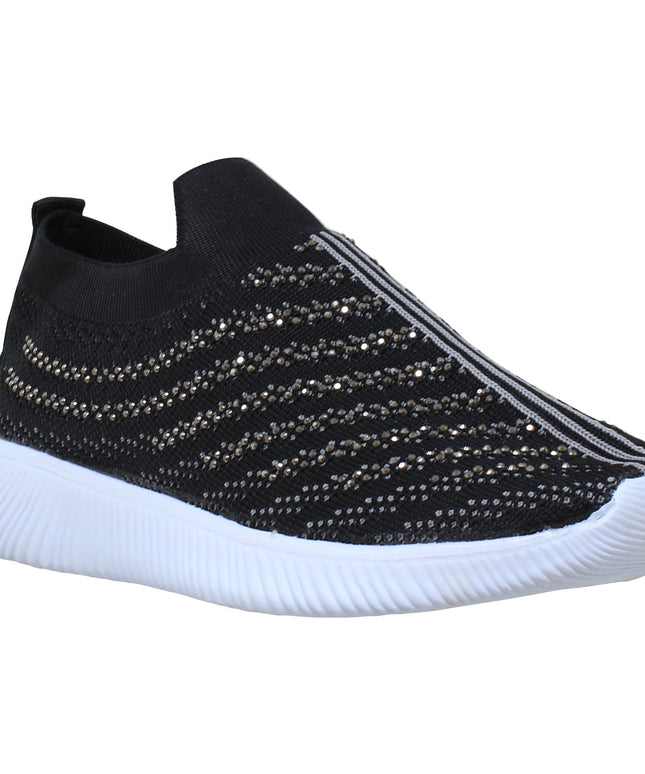 SOBEYO Women's Sneakers Running Shoes Rhinestone Strips Accent Black