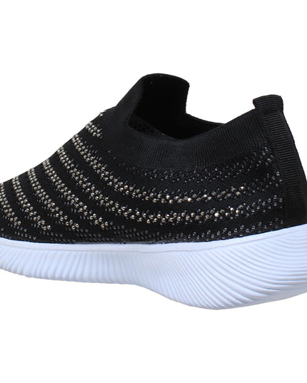 SOBEYO Women's Sneakers Running Shoes Rhinestone Strips Accent Black